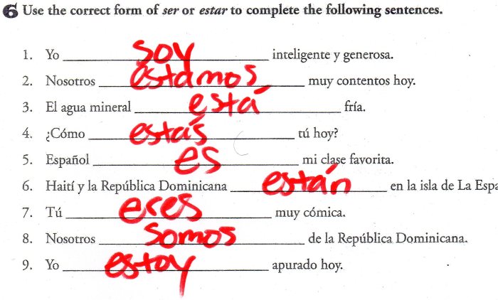 El verbo estar worksheet answers