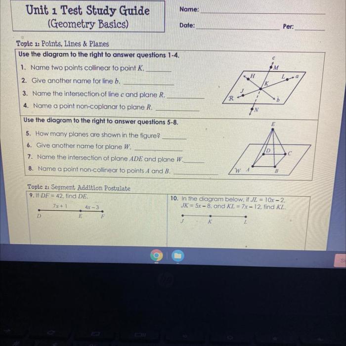 Unit 1 geometry basics quiz 1-1 answer key