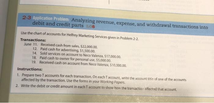 Problem 4 5 analyzing transactions into debit and credit parts