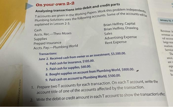 Problem 4 5 analyzing transactions into debit and credit parts